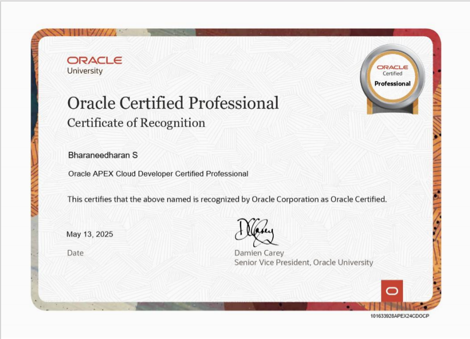 Oracle APEX cloud developer certification highlight